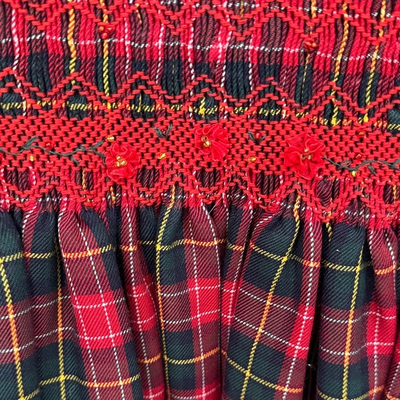 SARAH LOUISE Hand Smocked Embroidered Tartan Red Green Girls Holiday Dress NWT - Picture 5 of 7
